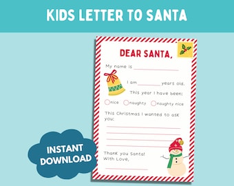 Kids Letter to Santa Printable, Christmas Wish List (PDF)