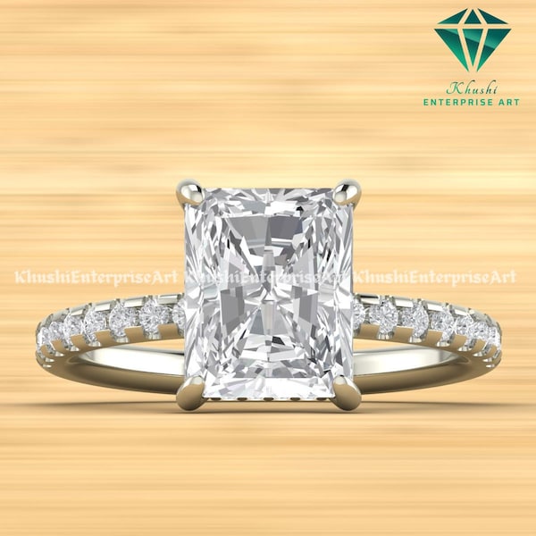 2.50 Ct Radiant Cut Moissanite Ring / Radiant Engagement Ring/ Promise Ring / Unique Wedding Ring / 14k White Gold Rings / Anniversary Rings