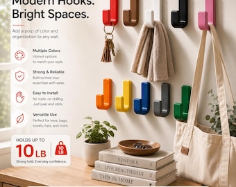 Ganci adesivi da parete senza foratura, resistenti e in grado di sostenere fino a 4,5 kg, per bagno, cucina e ingresso. Organizzatore minimalista e robusto.