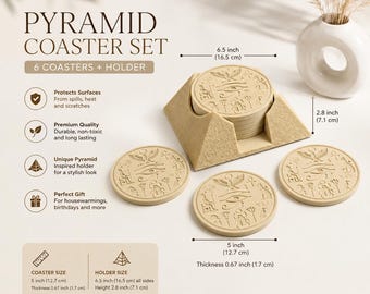 Set van 6 onderzetters met piramide- en oogmotief uit het oude Egypte, tafeldecoratie met hiërogliefen, cadeau voor een housewarming, decoratie voor op kantoor