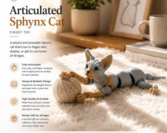 Giocattolo antistress articolato per gatti Sphynx – Scultura flessibile da scrivania per animali domestici, antistress da collezione per amanti dei gatti