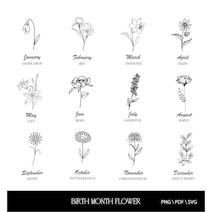 Geboortemaand bloem tattoo-ontwerp: aangepaste familienaam-svg (digitale download)
