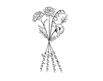 Custom Family Birth Flower Tattoo Design with Names (Digital Download)