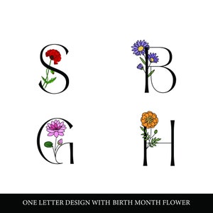 Diseño de primera carta con flor del mes de nacimiento / logotipo personalizado