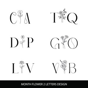 Design de duas primeiras letras com flor do mês / logotipo do casal / cartão de casamento