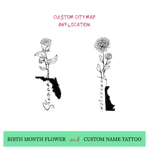 Personalisierte Landkarte Stadt, Geburtsort, Stadtplan, Heimatstadt Lage, Name Tattoo