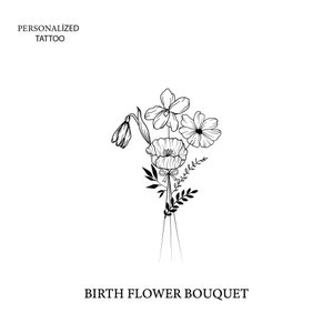 Birth Month Flowers Bouquet, Family Birth Flowers Sv, Birth Month Tattoo Design, Family Tattoo, 1-5 Flowers Bouquet