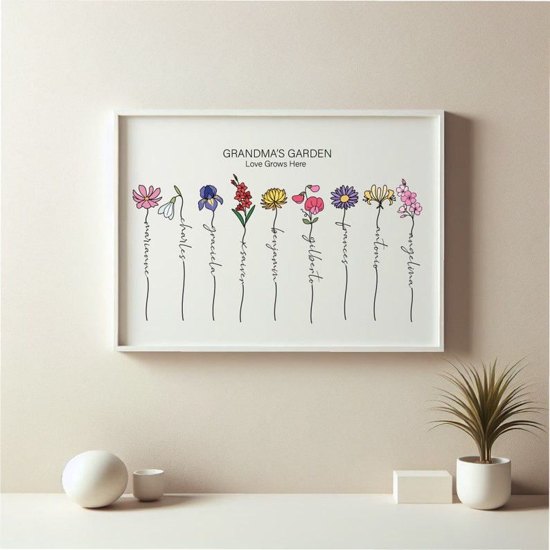 Grandma's Bouquet, Custom Gift for Grandmother, Colorful Family