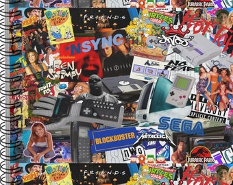 The Ultimate 90s Collage Nostalgia Spiral Notebook Book Cover Nirvana NSync Nostalgic Gen X Britney Spears Friends Spice Girls Band Shirt