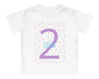 Children's Birthday T-Shirt – 2nd Birthday Outfit – Personalized Name & Number 2 – Baby Birthday Gift – Second Birthday Girl