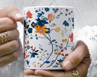 Pressed Flowers Mug, Boho Flower Mug, Cottagecore Mug, Vintage Floral Mug, Tea Mug, Gift For Mom, Flower Mug, Floral Coffee Cup, Coffee Cup