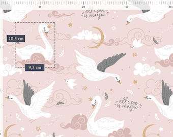 Tessuto di cotone a forma di cigno, qualità premium, per cameretta moderna, cotone con stampa digitale premium, per coperte per neonati, vestiti, materiale tagliato su misura