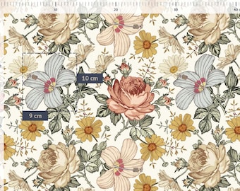 Baumwoll-Retro Blumenstoff in weißer Premium-Qualität, modernes Kinderzimmer, Premium-Digitaldruck-Baumwolle, für Babydecke, Material Schüttgut, Material Schüttgut