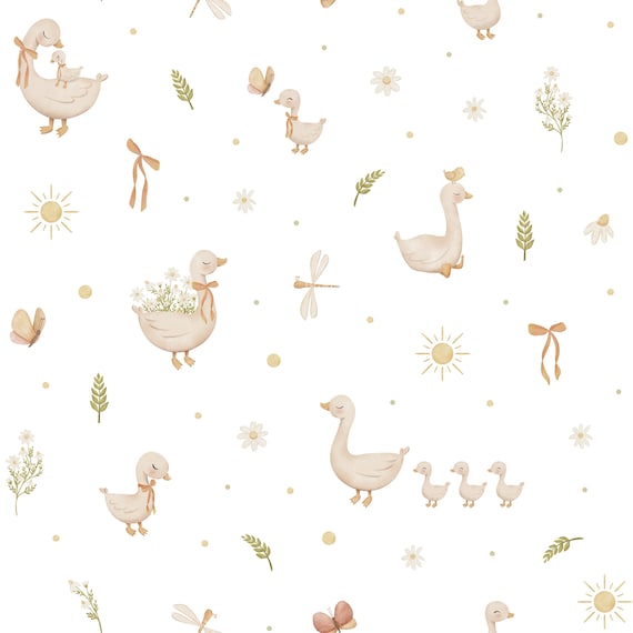 Cotton Goose fabric at white Premium Quality , Modern Nursery, Premium Digital Print Cotton, for Baby Blanket, Clothes, material by the yard