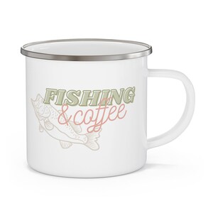 Girl Fishing & Coffee Enamel Camping Mug