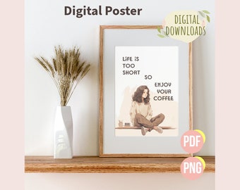 Coffee Girl Digital Poster | Printables | Digital Download | PNG | PDF | Anime Aesthetics