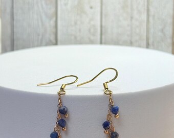 Lapis Lazuli Dangle Earrings, Gold Stainless Steel, Healing Crystal