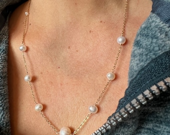 Dainty Goldplated Stainless Steel Natural Freshwater Pearl Necklace