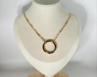 Eternity Circle Pendant Necklace, 18k Gold Plated Stainless Steel Choker