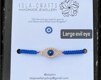 Handmade Macrame Evil Eye Bracelet, Stainless Steel, Good Luck Gift