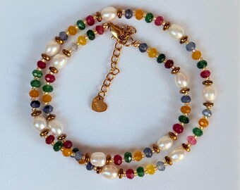 Multicolor Whispering Jade & Pearl Necklace – Handmade with AAA Natural Jade