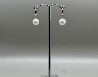 Gold Plated Freshwater Pearl Dangle Earrings, Handmade