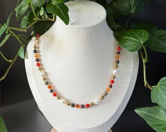 Handcrafted Gemstone and Freshwater Pearls Beaded Necklace –  Gift for her