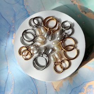 Natürliche Süßwassertropfen Perle, nicht anlaufender vergoldeter Edelstahlreifen, Brautschmuck, Geschenk für sie, hypoallergen, Minimalist
