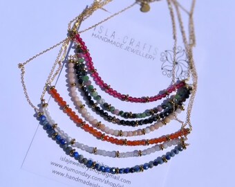 Handmade Gemstone Choker Necklace: Gold, Natural Healing Crystals
