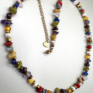 Handmade gemstone choker beaded necklace, good vibes, bohemian necklace, natural gemstone, pearls, natural crystals, multicolored gemstones