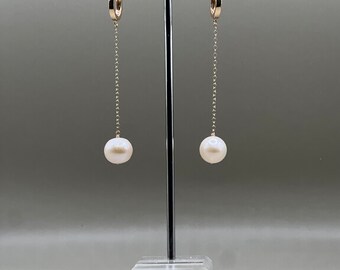18k Gold Plated Hoop Earrings, Freshwater Pearl Dangles