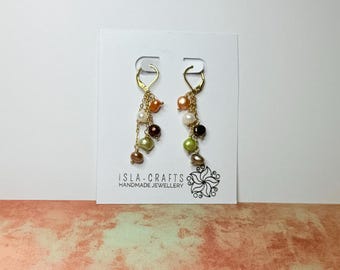 Handmade Cluster Drop Pearl Earrings – Vintage Style, Stainless Steel, drop, gift for her