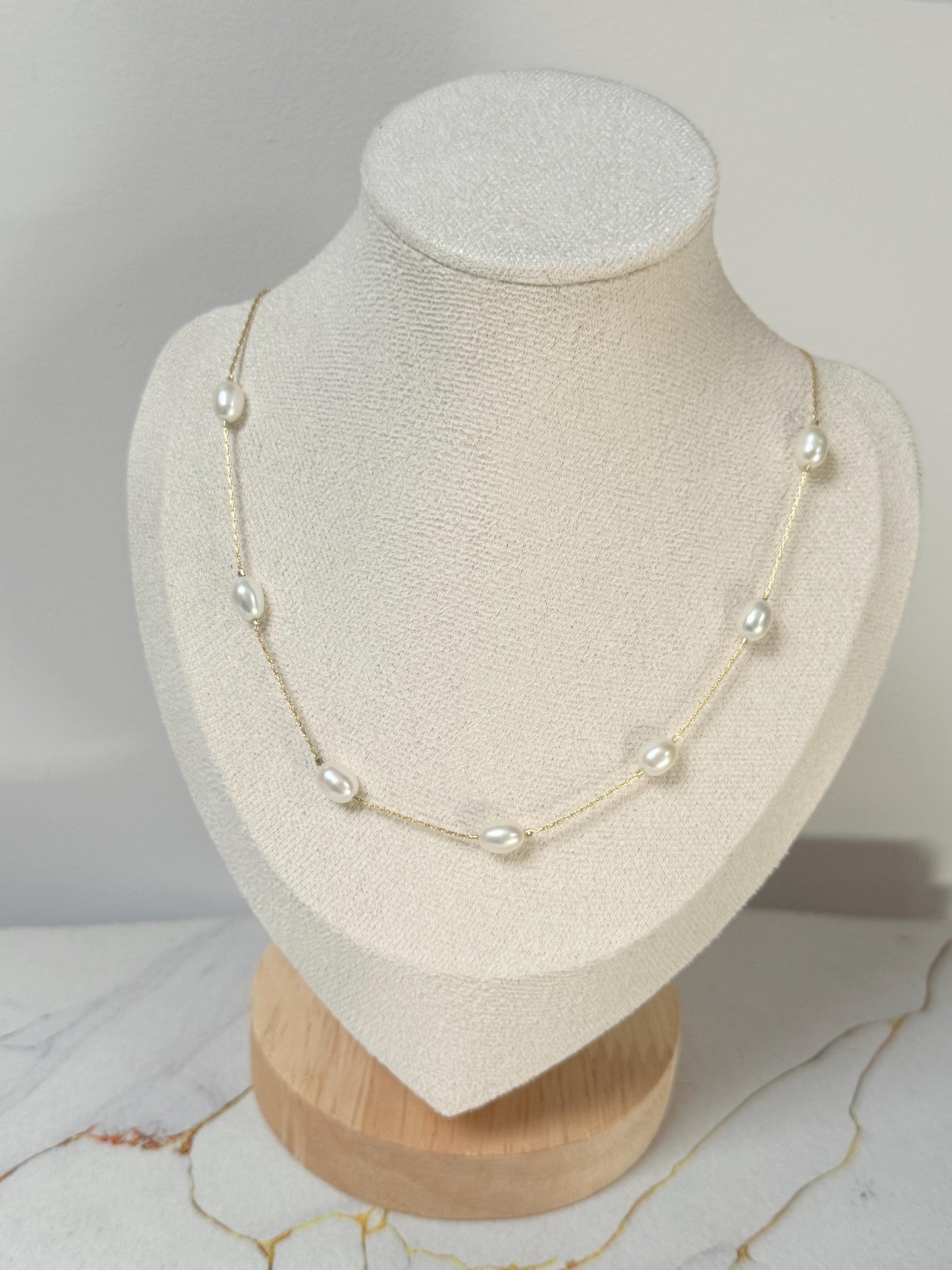 Baroque Pearl Necklace, 14k Gold Filled Chain, Floating Pearl 
