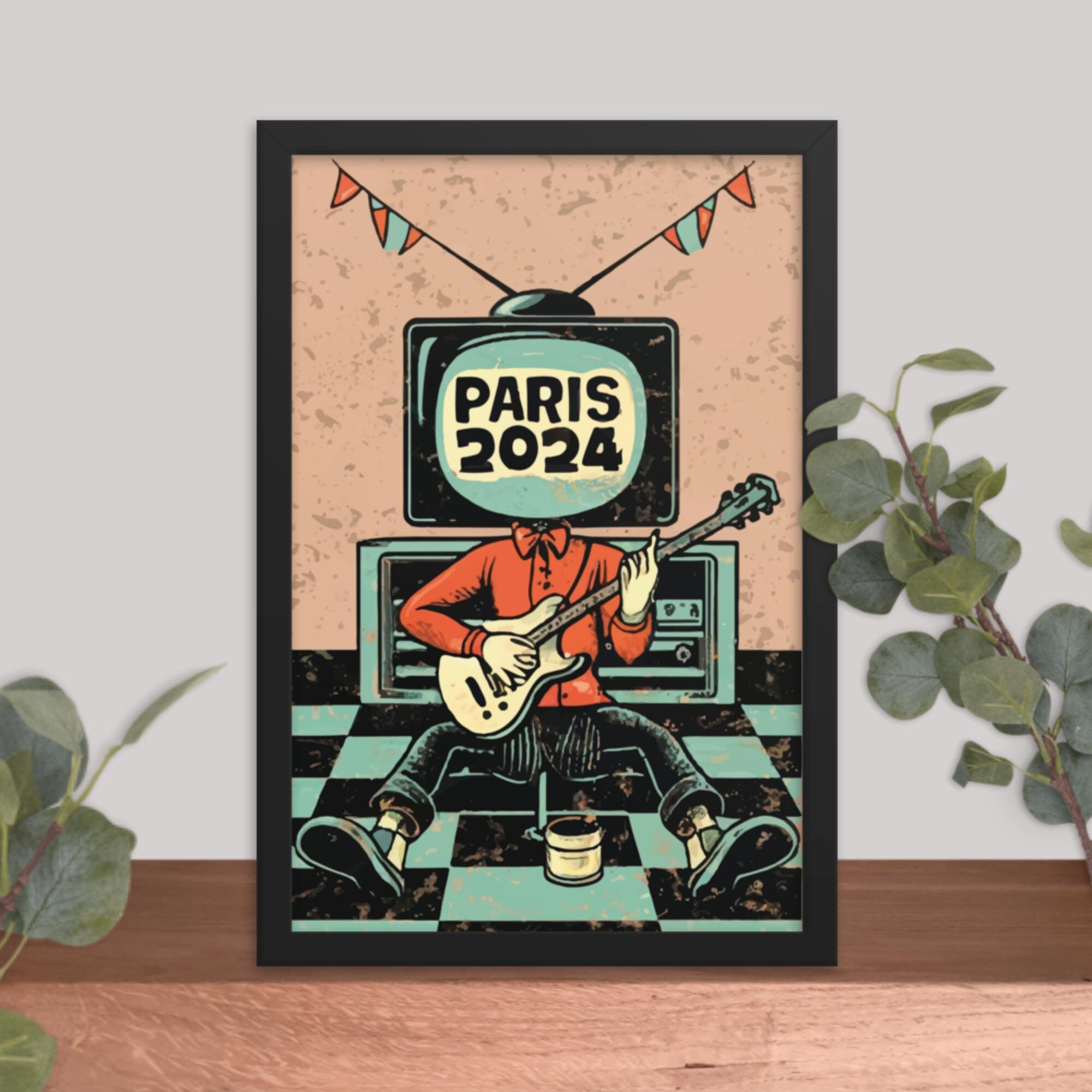 Discover Paris 2024 Musik Olympiade Retro Gerahmtes Poster