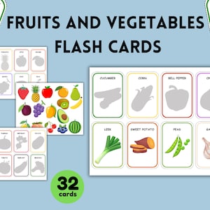 Vegetable Cards, Vegetable Matching, Fruits Cards, Fruits Matching, Printable Flash Cards, Learning Vegetables, Fruits, Montessori, For Kids