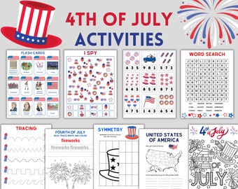 Patriotic Preschool Activities, Patriotic Preschool Worksheets, 4th of July Activity Pack For Preschoolers, 4th of july games , Printable