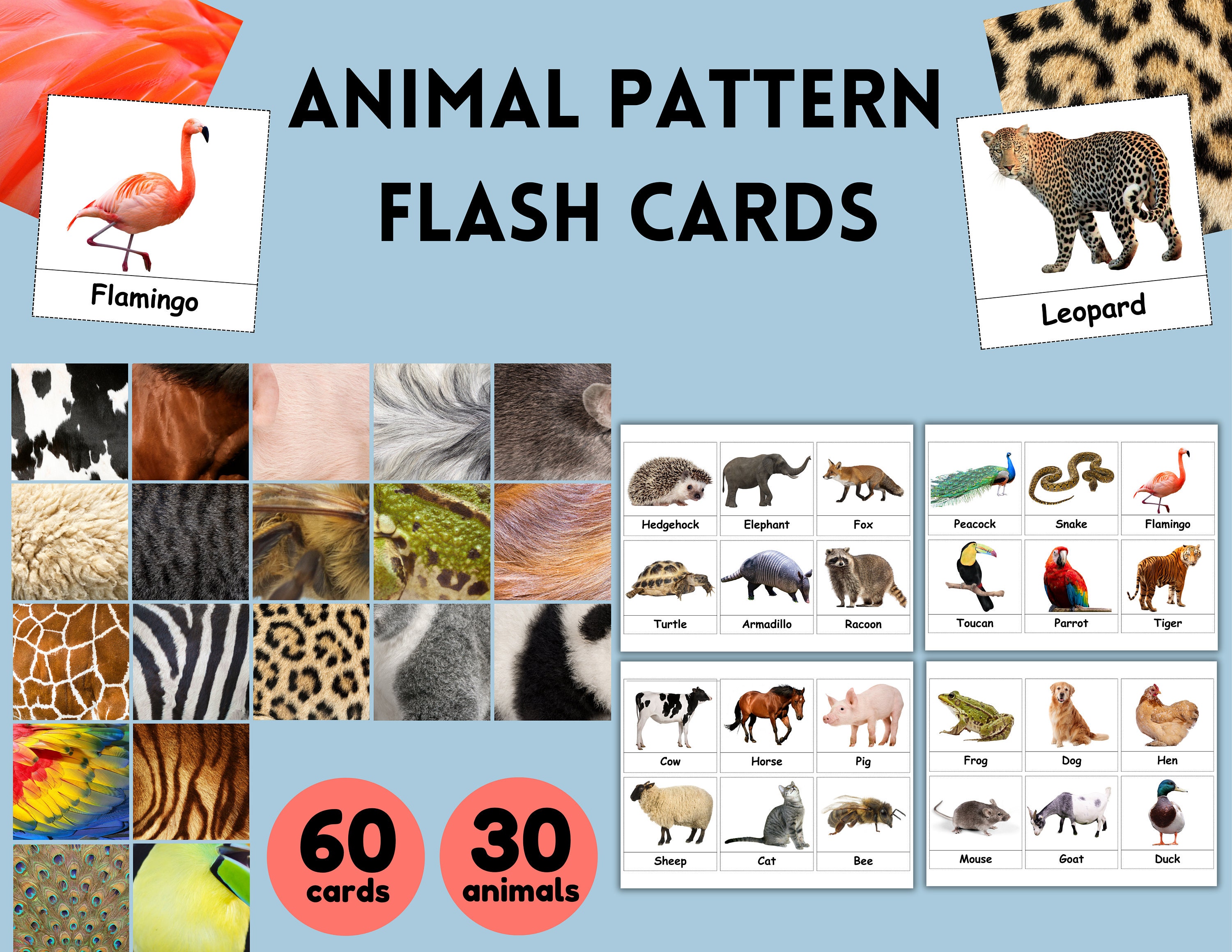 Animal Pattern Matching Flash Cards, Montessori Homeschool (PDF