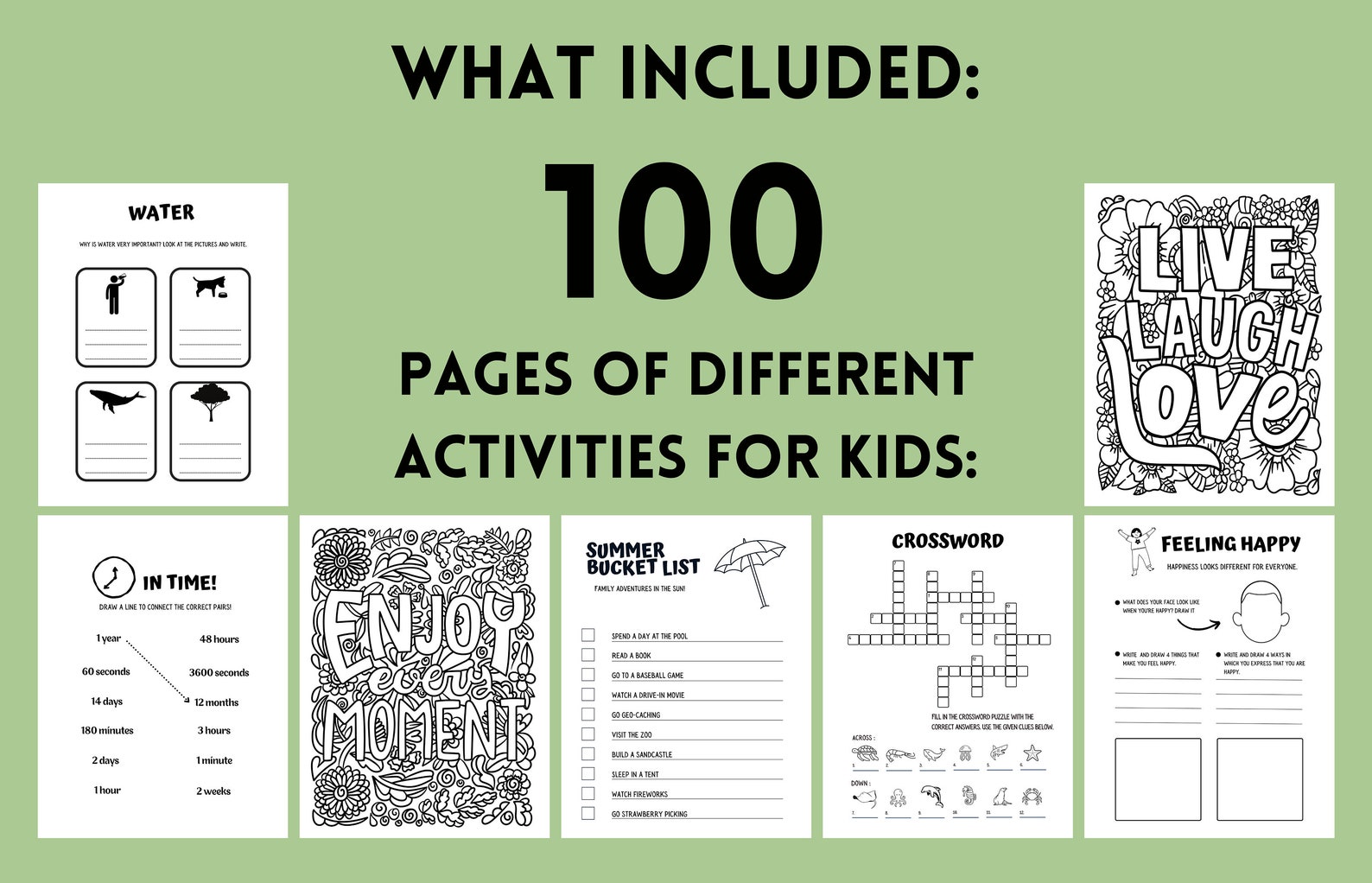 Learning Activities Bundle Kids Printable PDF Pack cover with colorful educational illustrations