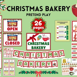 Juego dramático imprimible de panadería navideña / Paquete de actividades de juego de simulación navideña / Cafetería y cafetería navideñas / Juego de simulación para niños