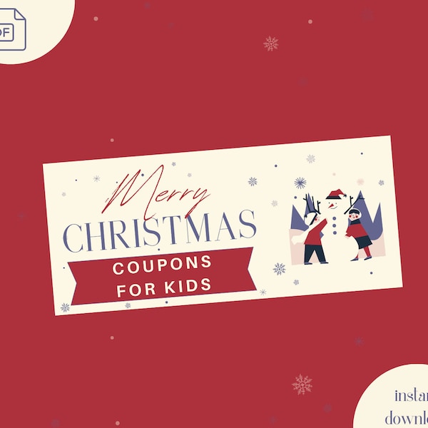 Christmas coupons for kids , Christmas coupon book, Christmas kids gifts digital , Christmas rewards Kids , Christmas stocking fillers