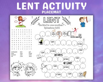 Lent Bible Activity Coloring Placemat, Easter Sunday School Activity for Kids, Kids Church Ash Wednesday My Lenten Promise Lent Games Prayer