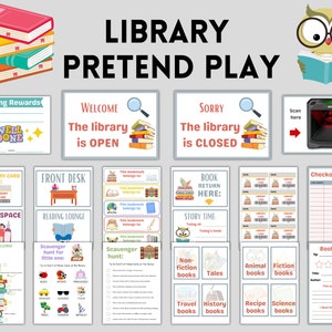 Biblioteca finta gioca stampabili, gioco drammatico della biblioteca, lettura estiva, premi di lettura, scuola materna, attività per bambini, scuola materna, libri