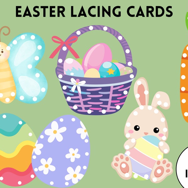 Easter Lacing Cards, Spring Lacing Cards, Printable Preschool Fine Motor Activity, Tying Toy for Toddler and Preschooler, Preschool Activity