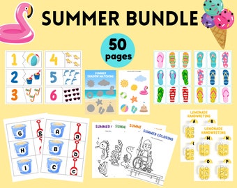 Summer Bundle, Preschool Worksheet, Preschool Printable, Montessori Printable, Homeschool, Toddler, Summer Printable and Activity