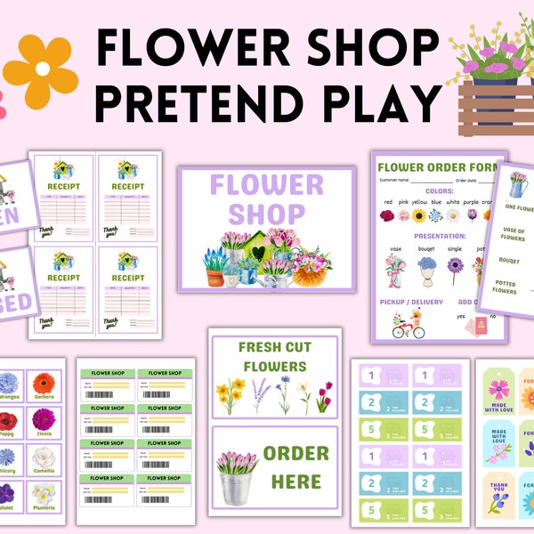 Flower Shop Pretend Play Printable, Flower shop dramatic play, Preschool printables, Toddler activities, Kindergarten, Spring Activity