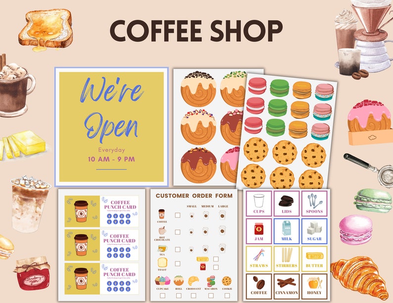 Coffee Shop Dramatic Play Printables, Kids Cafe Pretend Play, Coffee Making Role Play for Children INSTANT DOWNLOAD Printable PDF image 1