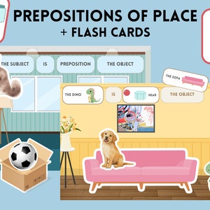 Activité sur les prépositions, Cartes éclair de prépositions, Grammaire pour enfants, Parties du discours, Montessori, Programme d'enseignement à domicile, Imprimable, Préscolaire
