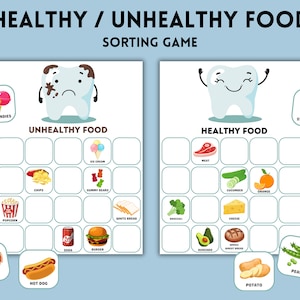 Healthy or Unhealthy Food Sorting Game, Busy Book Pages, Toddler, Preschool, Kindergarten, Worksheets for Kids, Montessori Materials