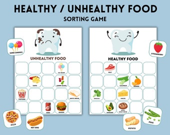 Healthy or Unhealthy Food Sorting Game, Busy Book Pages, Toddler, Preschool, Kindergarten, Worksheets for Kids, Montessori Materials