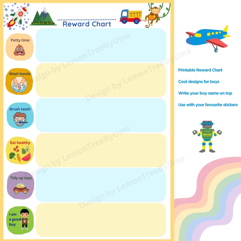 Printable Reward Chart for Boys - Etsy